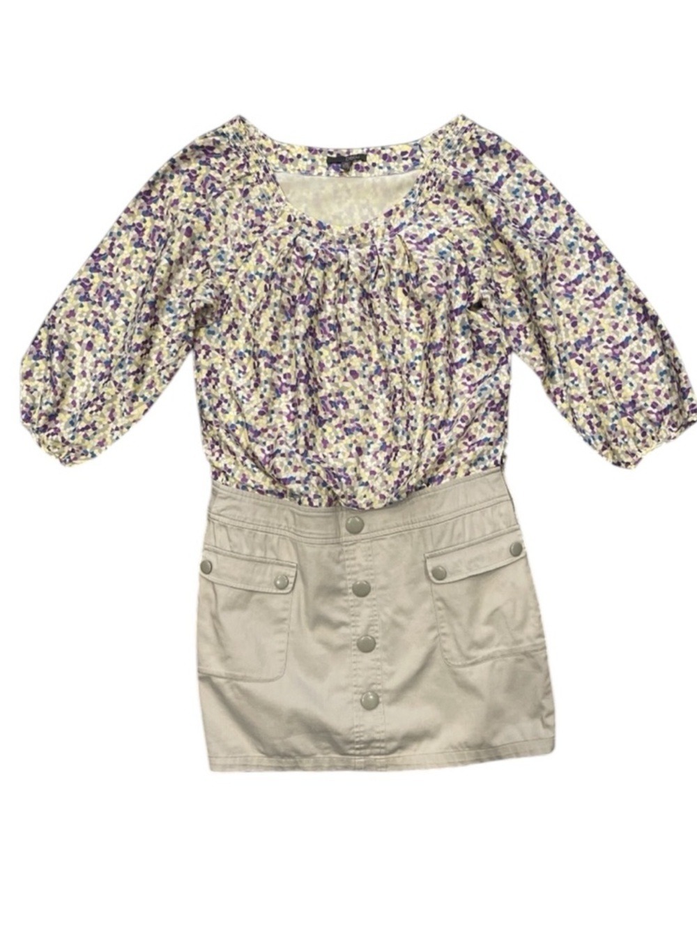 Y2K Boho Mosaic Print Utility Mini Dress Purple Taupe Pocket Mini S M
